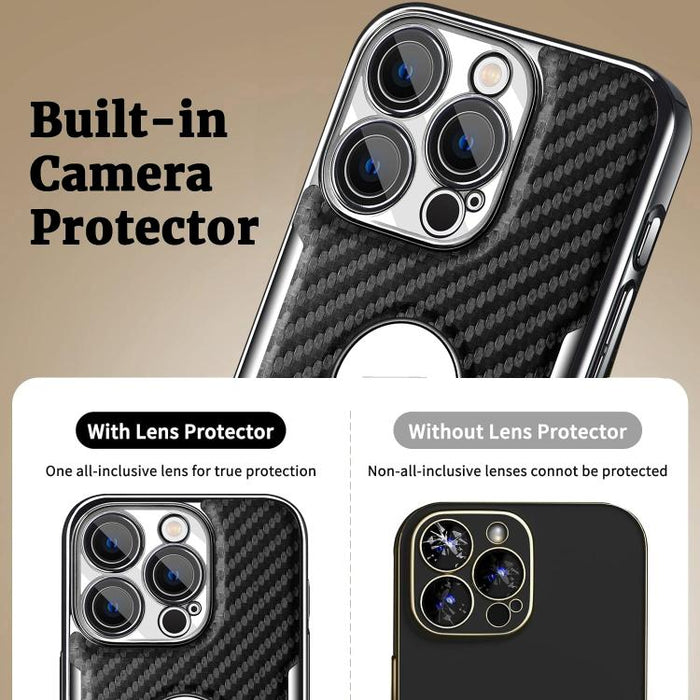 Funda para teléfono Palida Y7 con película para lente de fibra de carbono electrochapada y textura, For iPhone 17 Pro Max, For iPhone 17 Pro, For iPhone 17, For iPhone Air, For iPhone 16 Pro Max, For iPhone 16 Pro, For iPhone 16, For iPhone 15 Pro Max ...