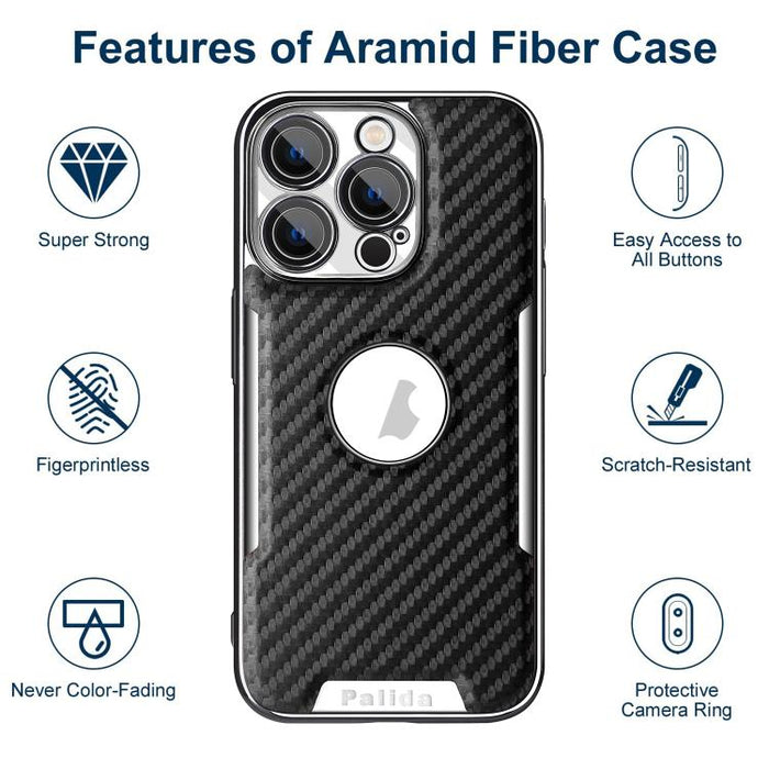 Funda para teléfono Palida Y7 con película para lente de fibra de carbono electrochapada y textura, For iPhone 17 Pro Max, For iPhone 17 Pro, For iPhone 17, For iPhone Air, For iPhone 16 Pro Max, For iPhone 16 Pro, For iPhone 16, For iPhone 15 Pro Max ...