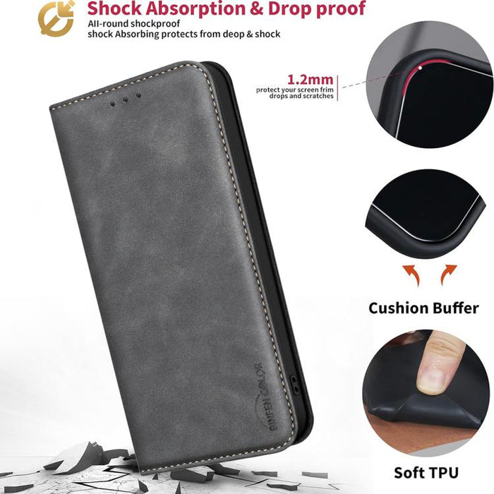 Funda para teléfono BINFEN COLOR de piel vegana con textura de piel de becerro magnética y protección RFID, For Xiaomi 13T / Redmi K60 Ultra, For Redmi Note 12 4G Global