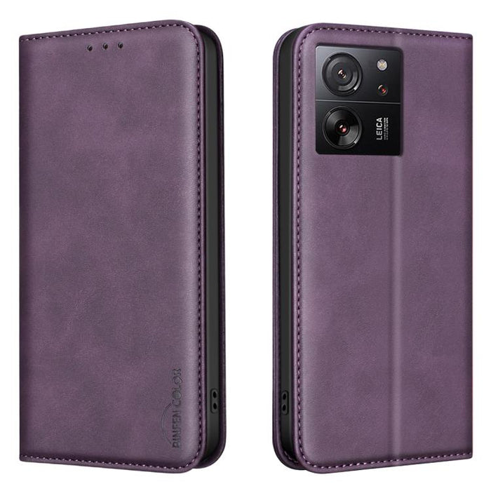 Funda para teléfono BINFEN COLOR de piel vegana con textura de piel de becerro magnética y protección RFID, For Xiaomi 13T / Redmi K60 Ultra, For Redmi Note 12 4G Global