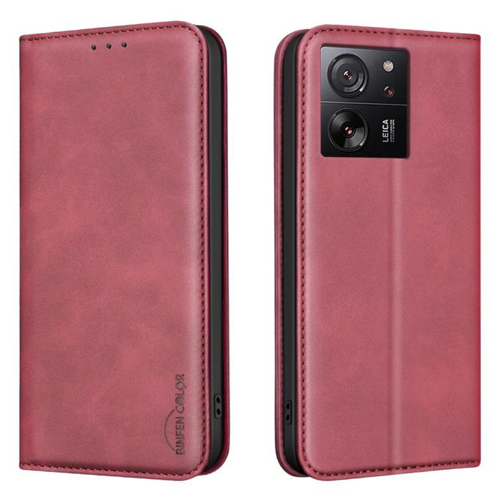 Funda para teléfono BINFEN COLOR de piel vegana con textura de piel de becerro magnética y protección RFID, For Xiaomi 13T / Redmi K60 Ultra, For Redmi Note 12 4G Global