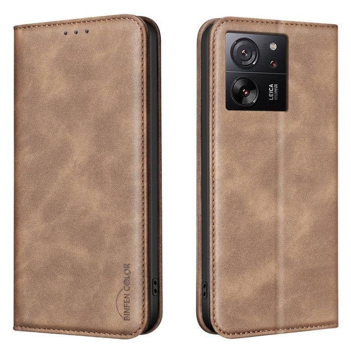 Funda para teléfono BINFEN COLOR de piel vegana con textura de piel de becerro magnética y protección RFID, For Xiaomi 13T / Redmi K60 Ultra, For Redmi Note 12 4G Global