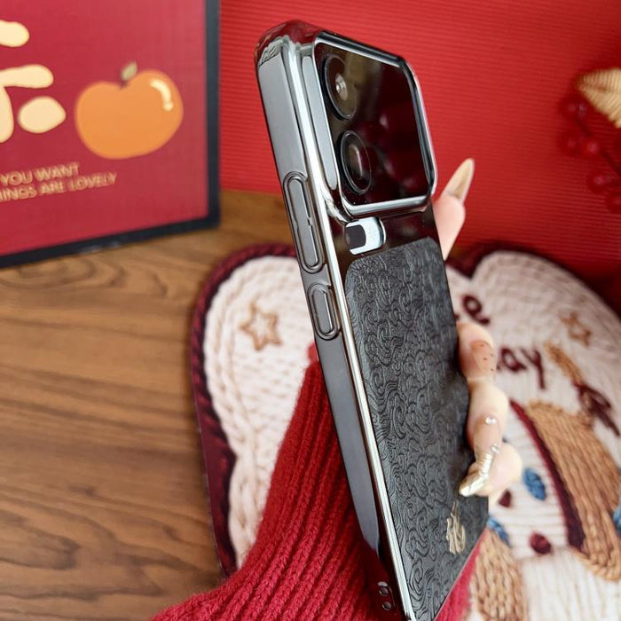 Funda para teléfono de estilo antiguo chino Fu, galvanizada, con protector de lente., For Xiaomi 17 Pro Max, For Xiaomi 17 Pro, For Xiaomi 17