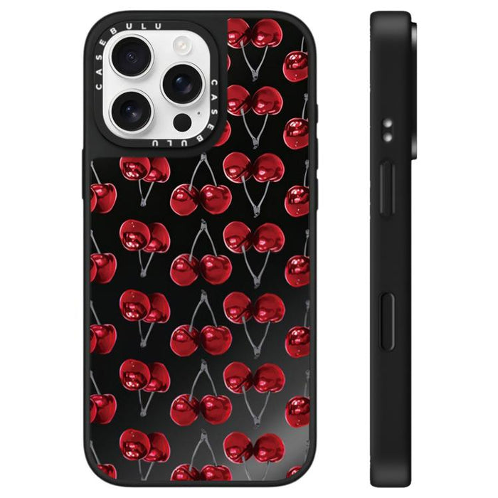 Funda para teléfono con espejo y estampado de leopardo y cerezas, For iPhone 16 Pro Max, For iPhone 16 Pro, For iPhone 16 Plus, For iPhone 16, For iPhone 15 Pro Max, For iPhone 15 Pro, For iPhone 15 Plus, For iPhone 15