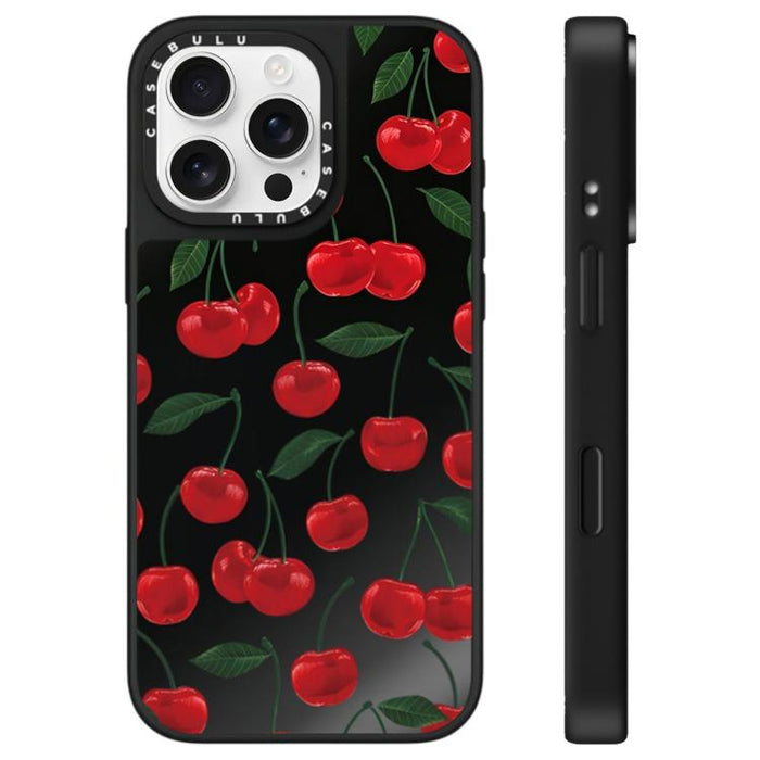 Funda para teléfono con espejo y estampado de leopardo y cerezas, For iPhone 16 Pro Max, For iPhone 16 Pro, For iPhone 16 Plus, For iPhone 16, For iPhone 15 Pro Max, For iPhone 15 Pro, For iPhone 15 Plus, For iPhone 15