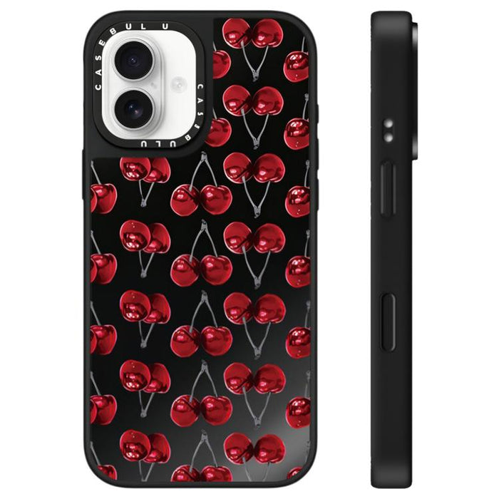Funda para teléfono con espejo y estampado de leopardo y cerezas, For iPhone 16 Pro Max, For iPhone 16 Pro, For iPhone 16 Plus, For iPhone 16, For iPhone 15 Pro Max, For iPhone 15 Pro, For iPhone 15 Plus, For iPhone 15
