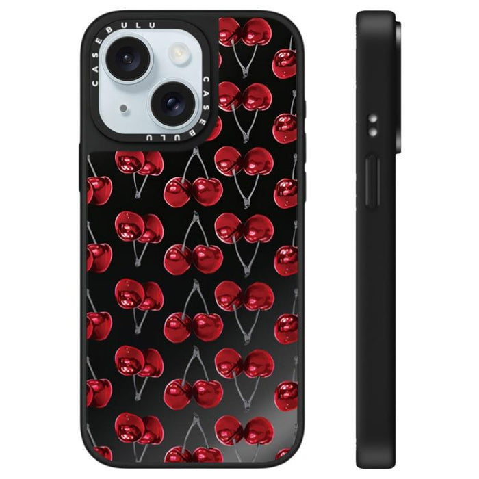 Funda para teléfono con espejo y estampado de leopardo y cerezas, For iPhone 16 Pro Max, For iPhone 16 Pro, For iPhone 16 Plus, For iPhone 16, For iPhone 15 Pro Max, For iPhone 15 Pro, For iPhone 15 Plus, For iPhone 15