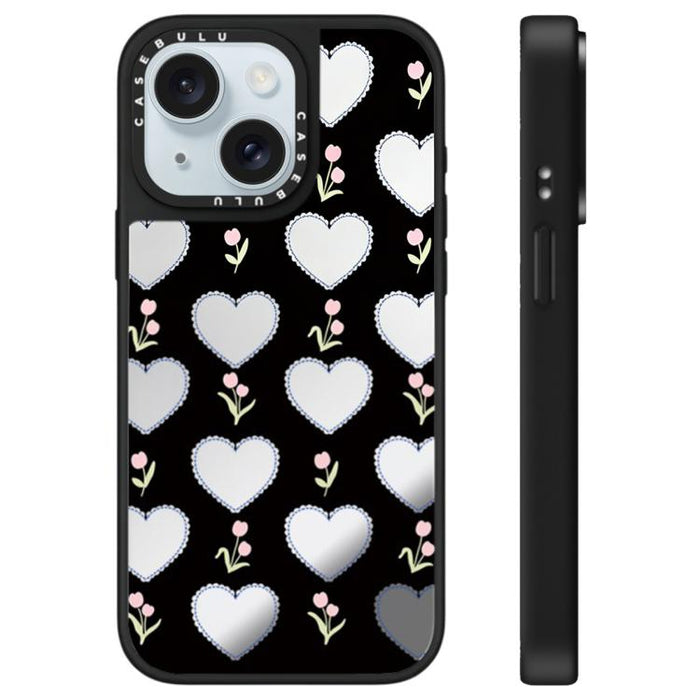 Funda para teléfono con espejo y estampado de leopardo y cerezas, For iPhone 16 Pro Max, For iPhone 16 Pro, For iPhone 16 Plus, For iPhone 16, For iPhone 15 Pro Max, For iPhone 15 Pro, For iPhone 15 Plus, For iPhone 15