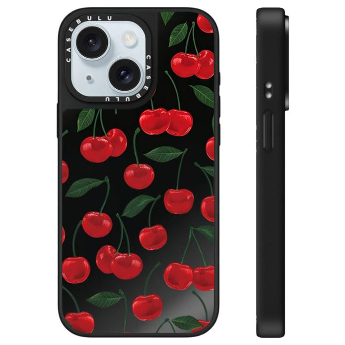 Funda para teléfono con espejo y estampado de leopardo y cerezas, For iPhone 16 Pro Max, For iPhone 16 Pro, For iPhone 16 Plus, For iPhone 16, For iPhone 15 Pro Max, For iPhone 15 Pro, For iPhone 15 Plus, For iPhone 15