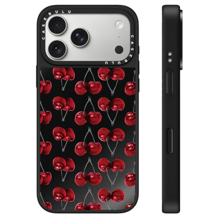 Funda para teléfono con espejo y botón de control de cámara con estampado de leopardo y cerezas de la serie Leopard, For iPhone 17 Pro Max, For iPhone 17 Pro, For iPhone 17, For iPhone Air