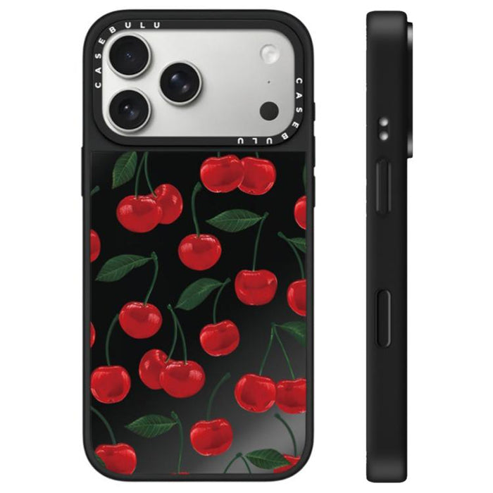Funda para teléfono con espejo y botón de control de cámara con estampado de leopardo y cerezas de la serie Leopard, For iPhone 17 Pro Max, For iPhone 17 Pro, For iPhone 17, For iPhone Air