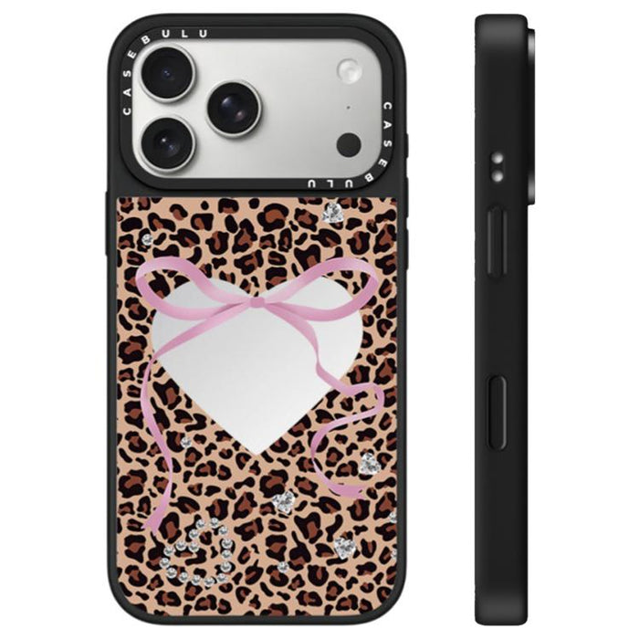 Funda para teléfono con espejo y botón de control de cámara con estampado de leopardo y cerezas de la serie Leopard, For iPhone 17 Pro Max, For iPhone 17 Pro, For iPhone 17, For iPhone Air