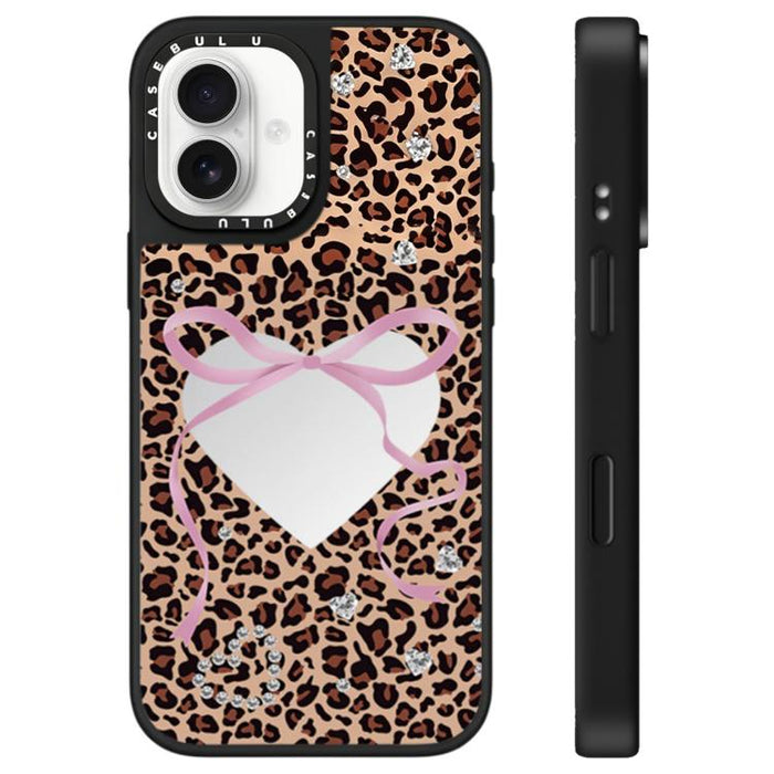 Funda para teléfono con espejo y botón de control de cámara con estampado de leopardo y cerezas de la serie Leopard, For iPhone 17 Pro Max, For iPhone 17 Pro, For iPhone 17, For iPhone Air