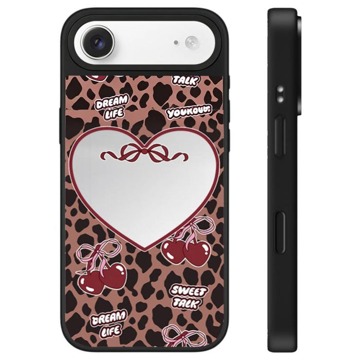 Funda para teléfono con espejo y botón de control de cámara con estampado de leopardo y cerezas de la serie Leopard, For iPhone 17 Pro Max, For iPhone 17 Pro, For iPhone 17, For iPhone Air