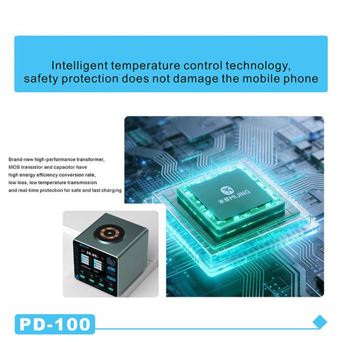 Cargador rápido inteligente multipuerto Mijing PD100 de 100 W compatible con carga rápida QC/PD y carga inalámbrica de 15 W., EU Plug, US Plug