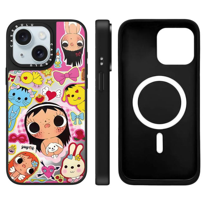 Funda magnética para teléfono con diseño de espejo de la serie YUY, For iPhone 16 Pro Max, For iPhone 16 Pro, For iPhone 16 Plus, For iPhone 16, For iPhone 15 Pro Max, For iPhone 15 Pro, For iPhone 15 Plus, For iPhone 15