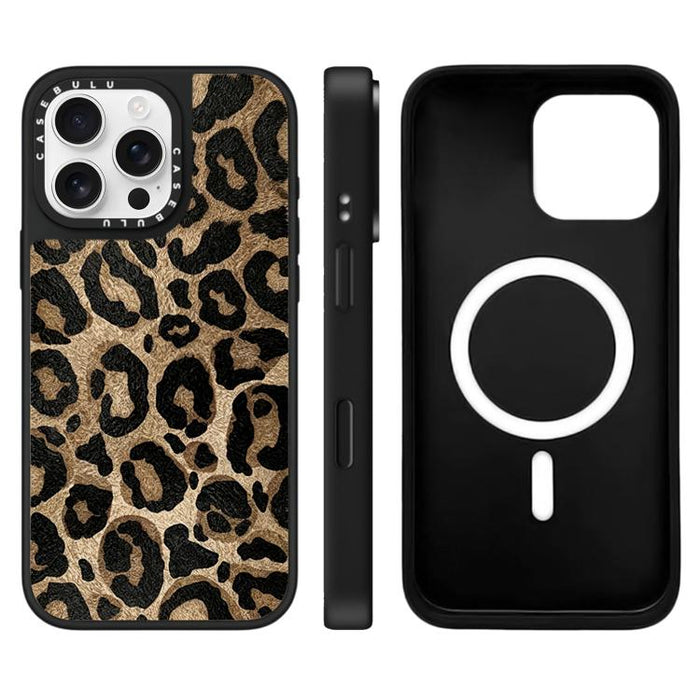 Funda magnética para teléfono con espejo y estampado de leopardo de la serie Stars, For iPhone 16 Pro Max, For iPhone 16 Pro, For iPhone 16 Plus, For iPhone 16, For iPhone 15 Pro Max, For iPhone 15 Pro, For iPhone 15 Plus, For iPhone 15