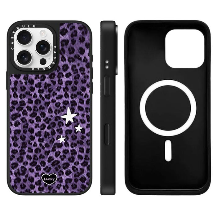 Funda magnética para teléfono con espejo y estampado de leopardo de la serie Stars, For iPhone 16 Pro Max, For iPhone 16 Pro, For iPhone 16 Plus, For iPhone 16, For iPhone 15 Pro Max, For iPhone 15 Pro, For iPhone 15 Plus, For iPhone 15