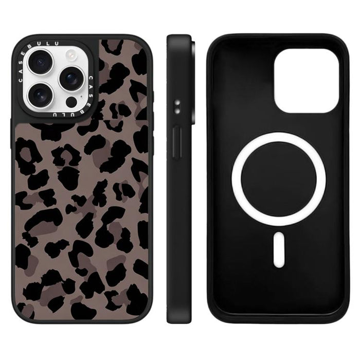 Funda magnética para teléfono con espejo y estampado de leopardo de la serie Stars, For iPhone 16 Pro Max, For iPhone 16 Pro, For iPhone 16 Plus, For iPhone 16, For iPhone 15 Pro Max, For iPhone 15 Pro, For iPhone 15 Plus, For iPhone 15