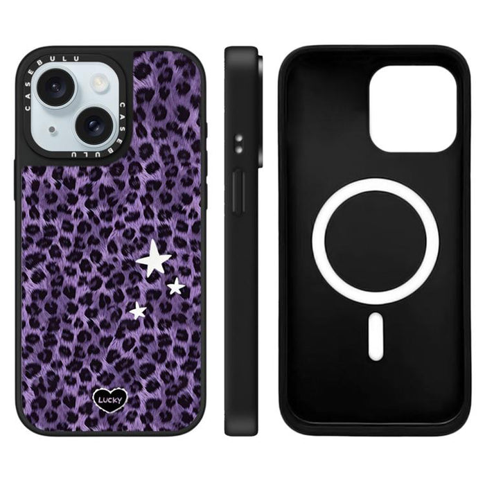 Funda magnética para teléfono con espejo y estampado de leopardo de la serie Stars, For iPhone 16 Pro Max, For iPhone 16 Pro, For iPhone 16 Plus, For iPhone 16, For iPhone 15 Pro Max, For iPhone 15 Pro, For iPhone 15 Plus, For iPhone 15