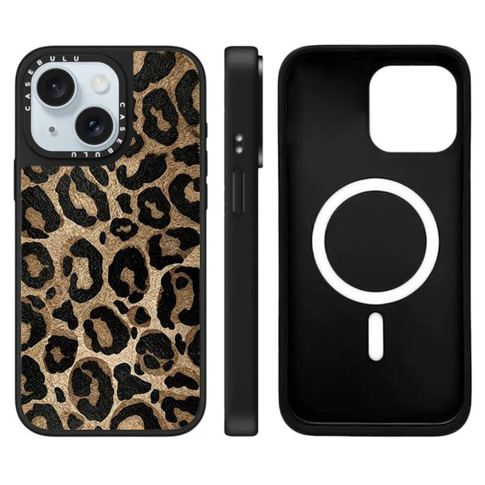 Funda magnética para teléfono con espejo y estampado de leopardo de la serie Stars, For iPhone 16 Pro Max, For iPhone 16 Pro, For iPhone 16 Plus, For iPhone 16, For iPhone 15 Pro Max, For iPhone 15 Pro, For iPhone 15 Plus, For iPhone 15