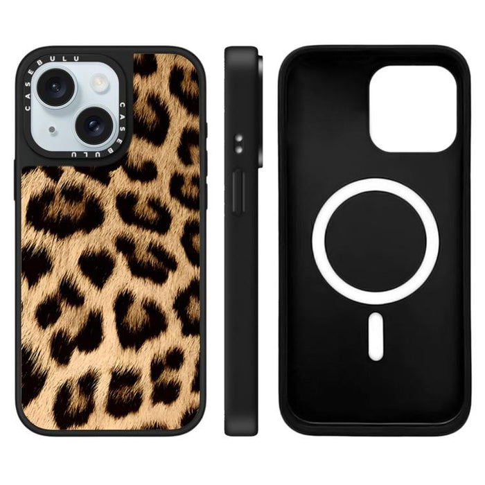 Funda magnética para teléfono con espejo y estampado de leopardo de la serie Stars, For iPhone 16 Pro Max, For iPhone 16 Pro, For iPhone 16 Plus, For iPhone 16, For iPhone 15 Pro Max, For iPhone 15 Pro, For iPhone 15 Plus, For iPhone 15