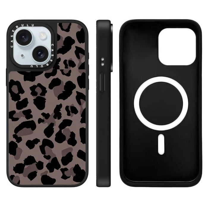 Funda magnética para teléfono con espejo y estampado de leopardo de la serie Stars, For iPhone 16 Pro Max, For iPhone 16 Pro, For iPhone 16 Plus, For iPhone 16, For iPhone 15 Pro Max, For iPhone 15 Pro, For iPhone 15 Plus, For iPhone 15