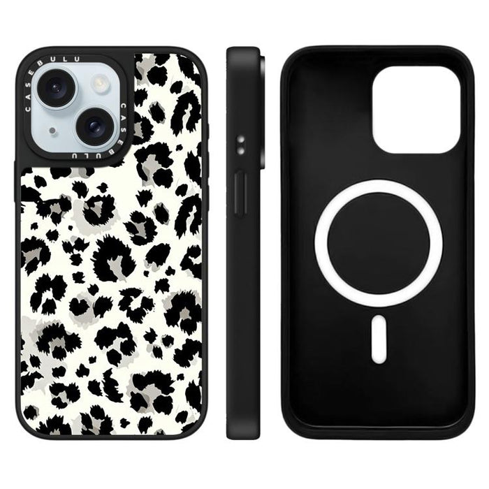 Funda magnética para teléfono con espejo y estampado de leopardo de la serie Stars, For iPhone 16 Pro Max, For iPhone 16 Pro, For iPhone 16 Plus, For iPhone 16, For iPhone 15 Pro Max, For iPhone 15 Pro, For iPhone 15 Plus, For iPhone 15