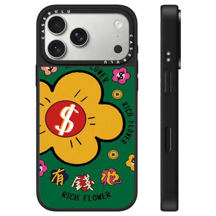 Funda para teléfono con espejo y botón de control de cámara con estampado de la serie Rich Flower, For iPhone 17 Pro Max, For iPhone 17 Pro, For iPhone 17, For iPhone Air