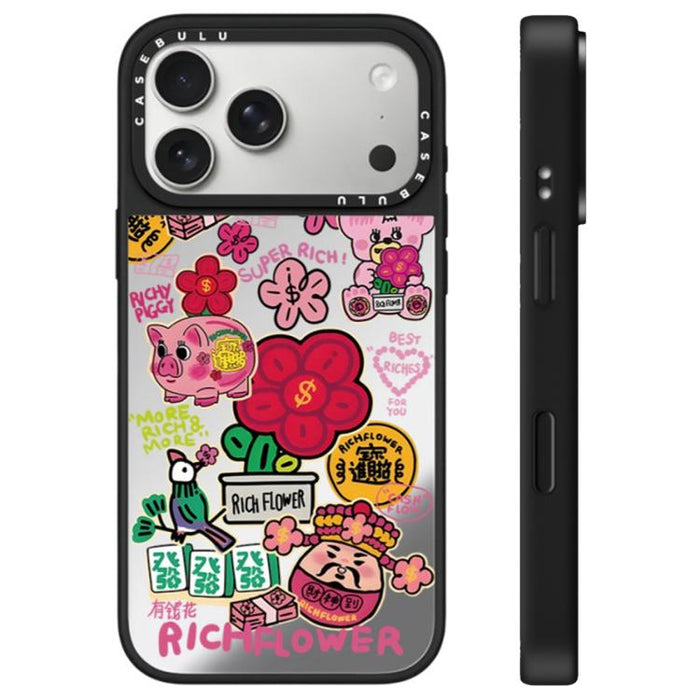 Funda para teléfono con espejo y botón de control de cámara con estampado de la serie Rich Flower, For iPhone 17 Pro Max, For iPhone 17 Pro, For iPhone 17, For iPhone Air