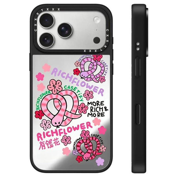 Funda para teléfono con espejo y botón de control de cámara con estampado de la serie Rich Flower, For iPhone 17 Pro Max, For iPhone 17 Pro, For iPhone 17, For iPhone Air