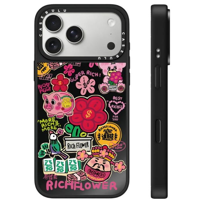 Funda para teléfono con espejo y botón de control de cámara con estampado de la serie Rich Flower, For iPhone 17 Pro Max, For iPhone 17 Pro, For iPhone 17, For iPhone Air
