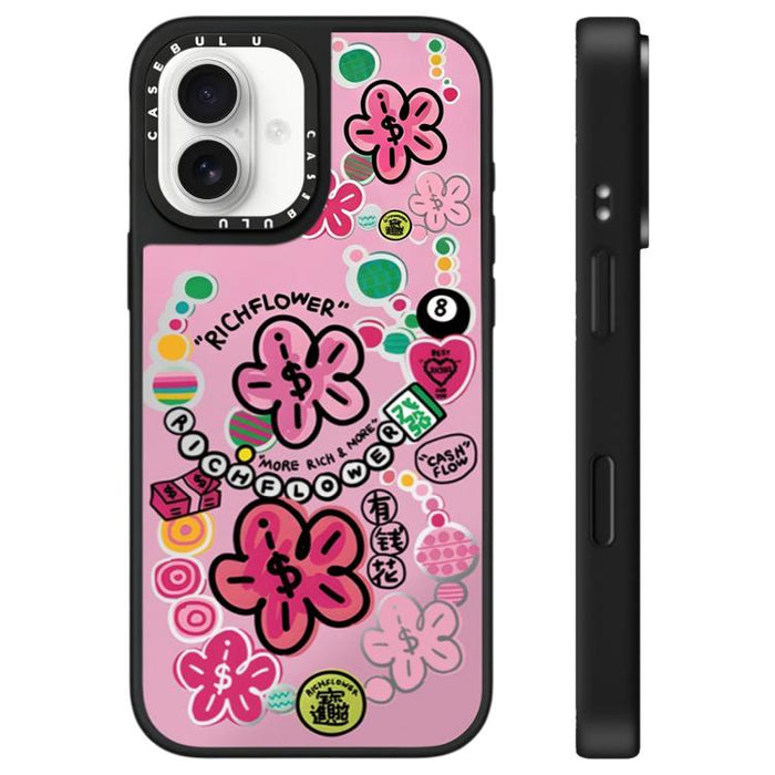 Funda para teléfono con espejo y botón de control de cámara con estampado de la serie Rich Flower, For iPhone 17 Pro Max, For iPhone 17 Pro, For iPhone 17, For iPhone Air
