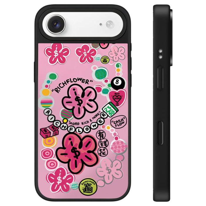 Funda para teléfono con espejo y botón de control de cámara con estampado de la serie Rich Flower, For iPhone 17 Pro Max, For iPhone 17 Pro, For iPhone 17, For iPhone Air