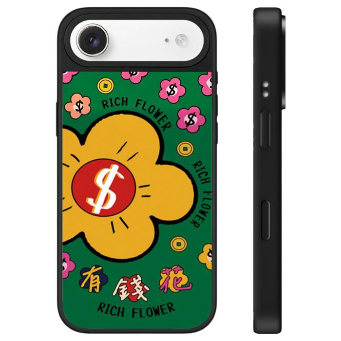 Funda para teléfono con espejo y botón de control de cámara con estampado de la serie Rich Flower, For iPhone 17 Pro Max, For iPhone 17 Pro, For iPhone 17, For iPhone Air