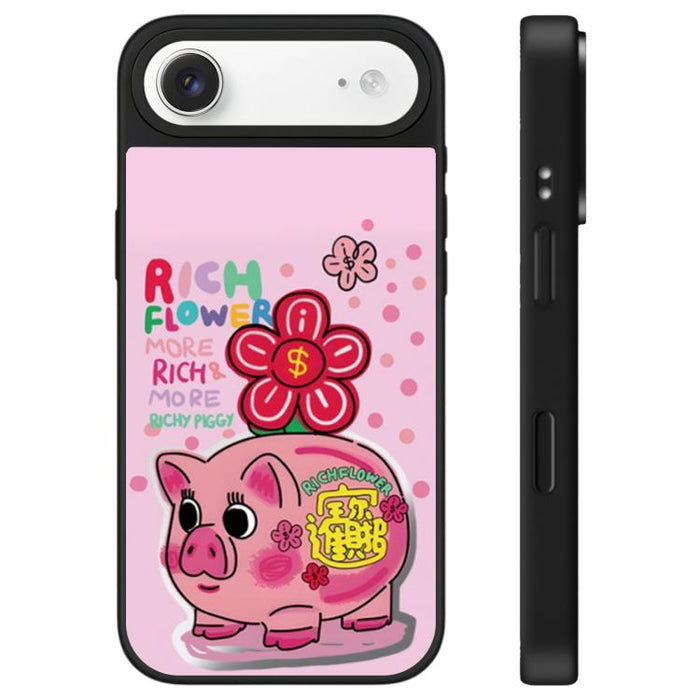 Funda para teléfono con espejo y botón de control de cámara con estampado de la serie Rich Flower, For iPhone 17 Pro Max, For iPhone 17 Pro, For iPhone 17, For iPhone Air