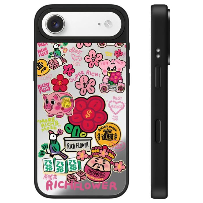 Funda para teléfono con espejo y botón de control de cámara con estampado de la serie Rich Flower, For iPhone 17 Pro Max, For iPhone 17 Pro, For iPhone 17, For iPhone Air