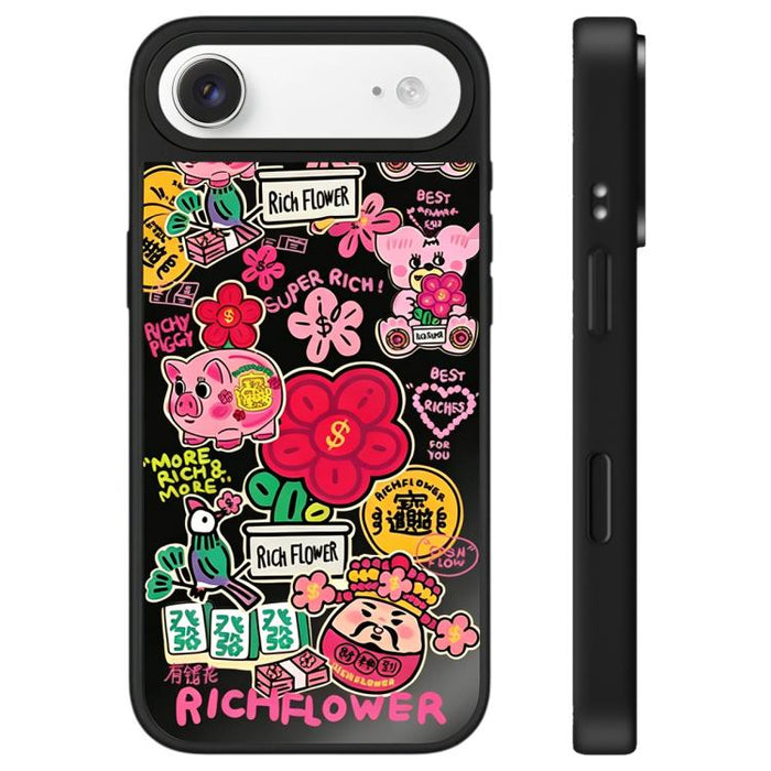 Funda para teléfono con espejo y botón de control de cámara con estampado de la serie Rich Flower, For iPhone 17 Pro Max, For iPhone 17 Pro, For iPhone 17, For iPhone Air