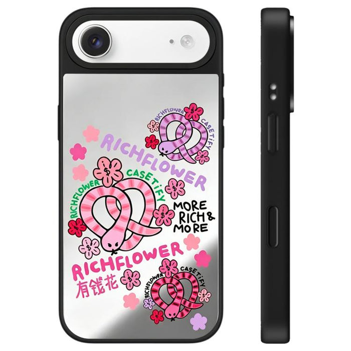 Funda para teléfono con espejo y botón de control de cámara con estampado de la serie Rich Flower, For iPhone 17 Pro Max, For iPhone 17 Pro, For iPhone 17, For iPhone Air