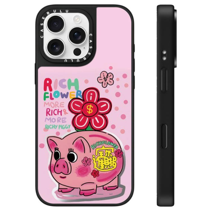 Funda para teléfono con espejo y estampado de la serie Rich Flower, For iPhone 16 Pro Max, For iPhone 16 Pro, For iPhone 16 Plus, For iPhone 16, For iPhone 15 Pro Max, For iPhone 15 Pro, For iPhone 15 Plus, For iPhone 15