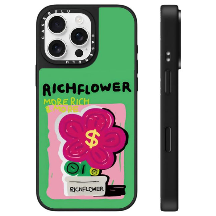 Funda para teléfono con espejo y estampado de la serie Rich Flower, For iPhone 16 Pro Max, For iPhone 16 Pro, For iPhone 16 Plus, For iPhone 16, For iPhone 15 Pro Max, For iPhone 15 Pro, For iPhone 15 Plus, For iPhone 15