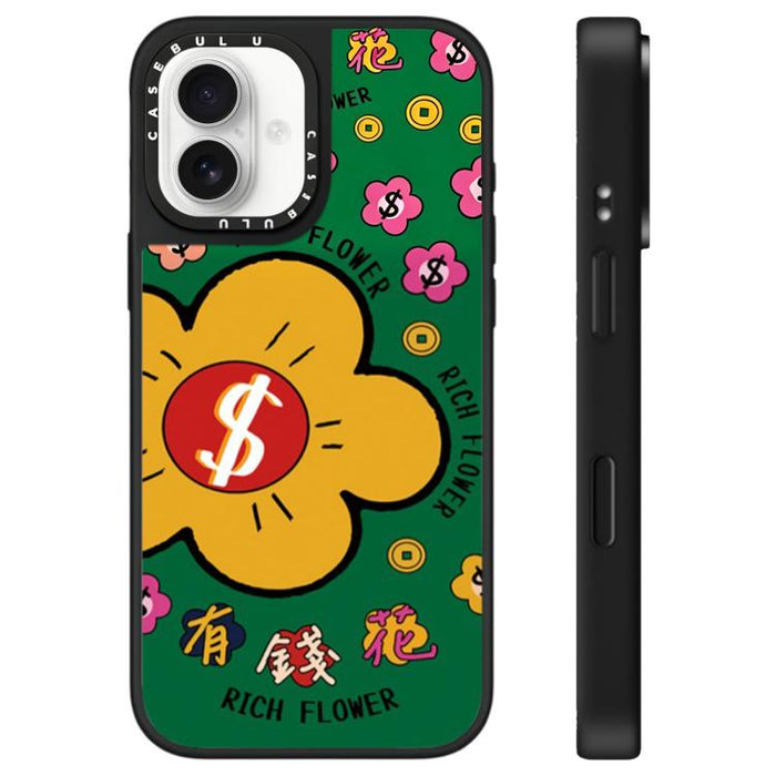 Funda para teléfono con espejo y estampado de la serie Rich Flower, For iPhone 16 Pro Max, For iPhone 16 Pro, For iPhone 16 Plus, For iPhone 16, For iPhone 15 Pro Max, For iPhone 15 Pro, For iPhone 15 Plus, For iPhone 15
