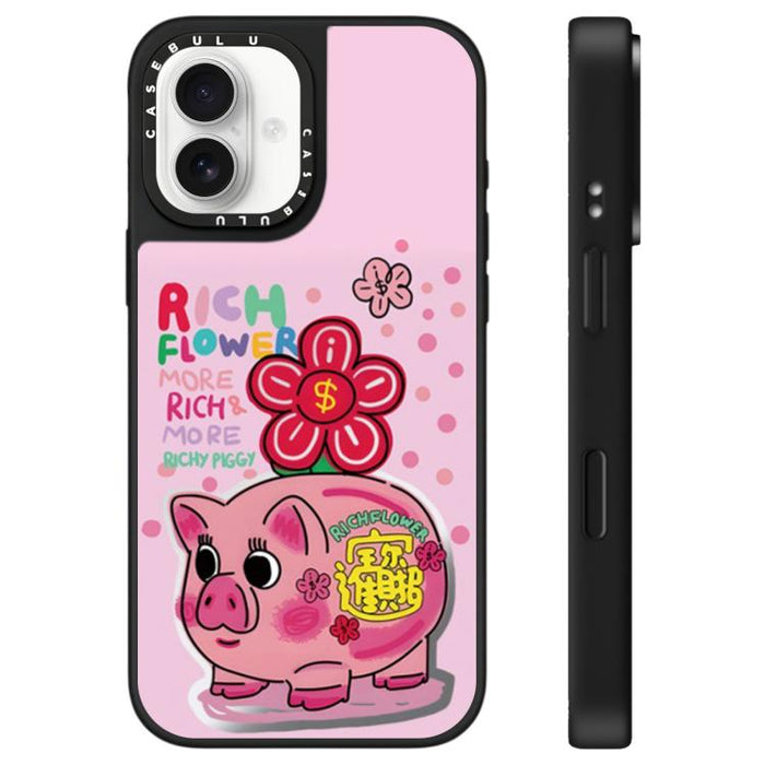 Funda para teléfono con espejo y estampado de la serie Rich Flower, For iPhone 16 Pro Max, For iPhone 16 Pro, For iPhone 16 Plus, For iPhone 16, For iPhone 15 Pro Max, For iPhone 15 Pro, For iPhone 15 Plus, For iPhone 15