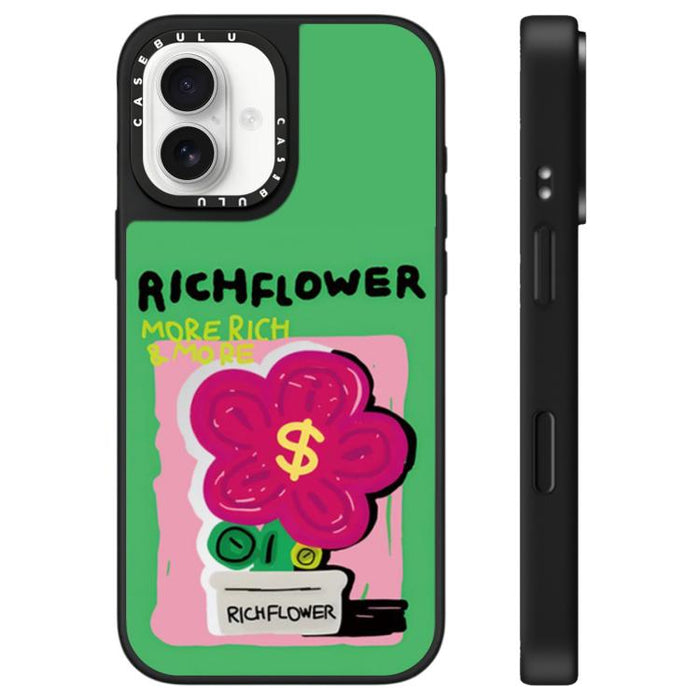 Funda para teléfono con espejo y estampado de la serie Rich Flower, For iPhone 16 Pro Max, For iPhone 16 Pro, For iPhone 16 Plus, For iPhone 16, For iPhone 15 Pro Max, For iPhone 15 Pro, For iPhone 15 Plus, For iPhone 15