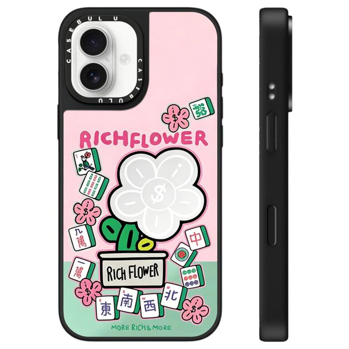 Funda para teléfono con espejo y estampado de la serie Rich Flower, For iPhone 16 Pro Max, For iPhone 16 Pro, For iPhone 16 Plus, For iPhone 16, For iPhone 15 Pro Max, For iPhone 15 Pro, For iPhone 15 Plus, For iPhone 15