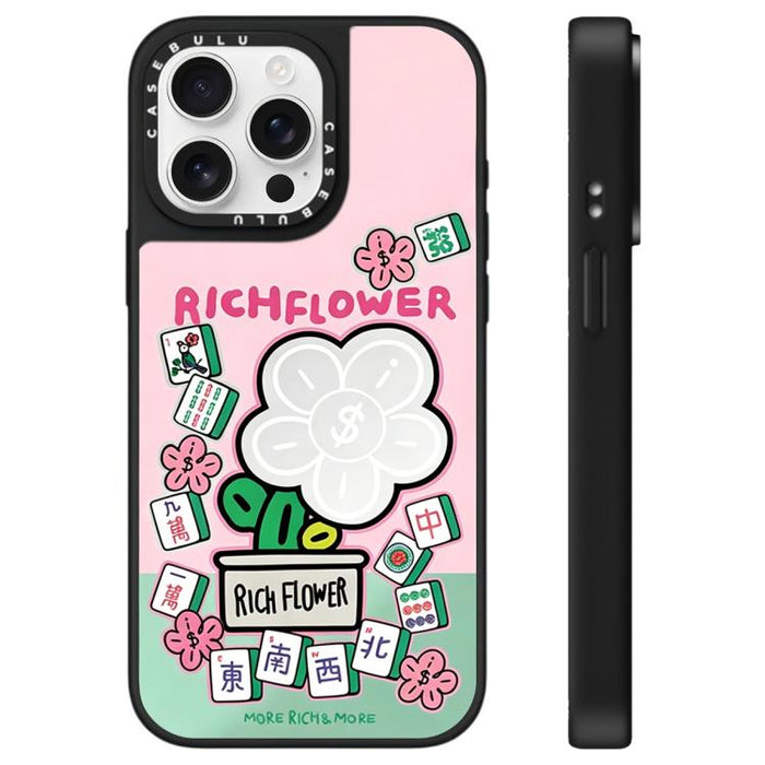 Funda para teléfono con espejo y estampado de la serie Rich Flower, For iPhone 16 Pro Max, For iPhone 16 Pro, For iPhone 16 Plus, For iPhone 16, For iPhone 15 Pro Max, For iPhone 15 Pro, For iPhone 15 Plus, For iPhone 15