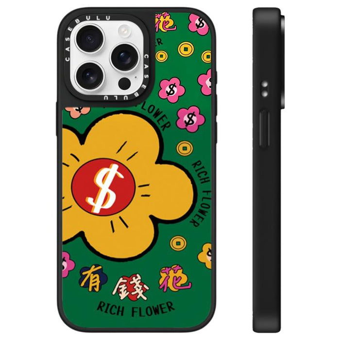 Funda para teléfono con espejo y estampado de la serie Rich Flower, For iPhone 16 Pro Max, For iPhone 16 Pro, For iPhone 16 Plus, For iPhone 16, For iPhone 15 Pro Max, For iPhone 15 Pro, For iPhone 15 Plus, For iPhone 15