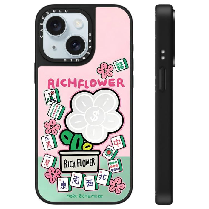 Funda para teléfono con espejo y estampado de la serie Rich Flower, For iPhone 16 Pro Max, For iPhone 16 Pro, For iPhone 16 Plus, For iPhone 16, For iPhone 15 Pro Max, For iPhone 15 Pro, For iPhone 15 Plus, For iPhone 15