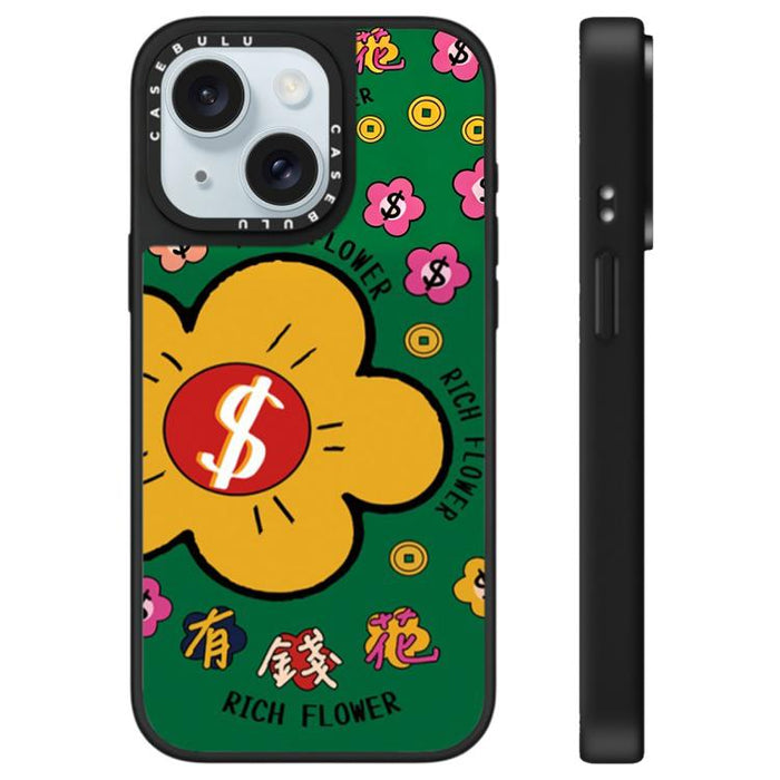 Funda para teléfono con espejo y estampado de la serie Rich Flower, For iPhone 16 Pro Max, For iPhone 16 Pro, For iPhone 16 Plus, For iPhone 16, For iPhone 15 Pro Max, For iPhone 15 Pro, For iPhone 15 Plus, For iPhone 15