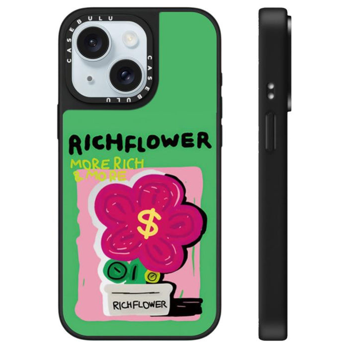 Funda para teléfono con espejo y estampado de la serie Rich Flower, For iPhone 16 Pro Max, For iPhone 16 Pro, For iPhone 16 Plus, For iPhone 16, For iPhone 15 Pro Max, For iPhone 15 Pro, For iPhone 15 Plus, For iPhone 15